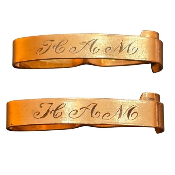 Antique Pair Of Gold Filled Initialed Signed Barrettes (A8180) - Picture 3 of 5